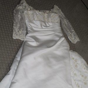 Private Collection Ivory and Gold Embroidered Lace Applique Beaded Wedding Gown